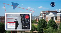 Belmont university campus with triangle and photo of recruitment marketing collateral
